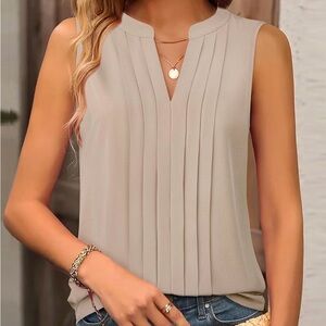 Chic Sleeveless Beige Blouse  (Amazon brand Gaharu)